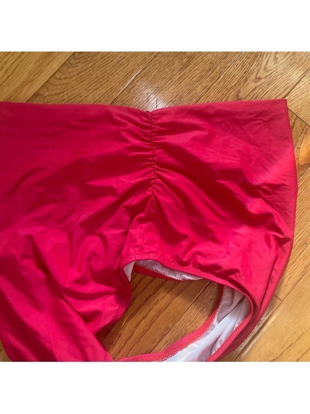 Athena Women's Red Solid Elastic High Waist Stretch Ruched Swimming Brief Sz L - Picture 5 of 7